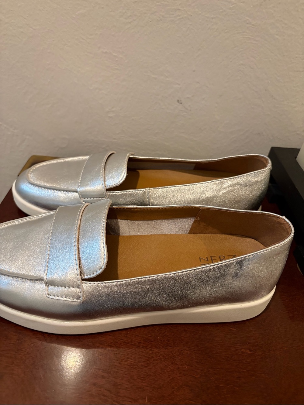 Naturalizer Metallic Silver Penny Loafers - Picture 3 of 6